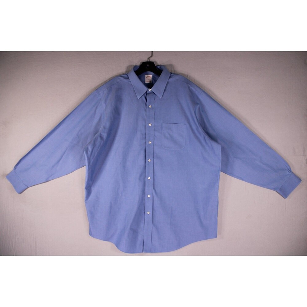 Brooks Brothers 346 Men's 18 6/7 Blue Non-Iron Cotton Dress Shirt Long Sleeve